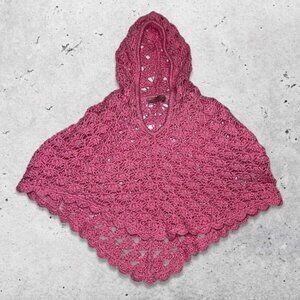 Juicy Couture Knit Cape Hooded Crochet Boho Chic Draped Fit Breathable Pink W OS